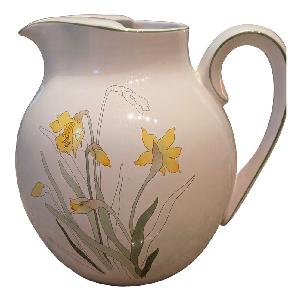 Vtg Block Spal Portugal Daffodil Pitcher Mary Lou Goertzen Ceramic 1980s